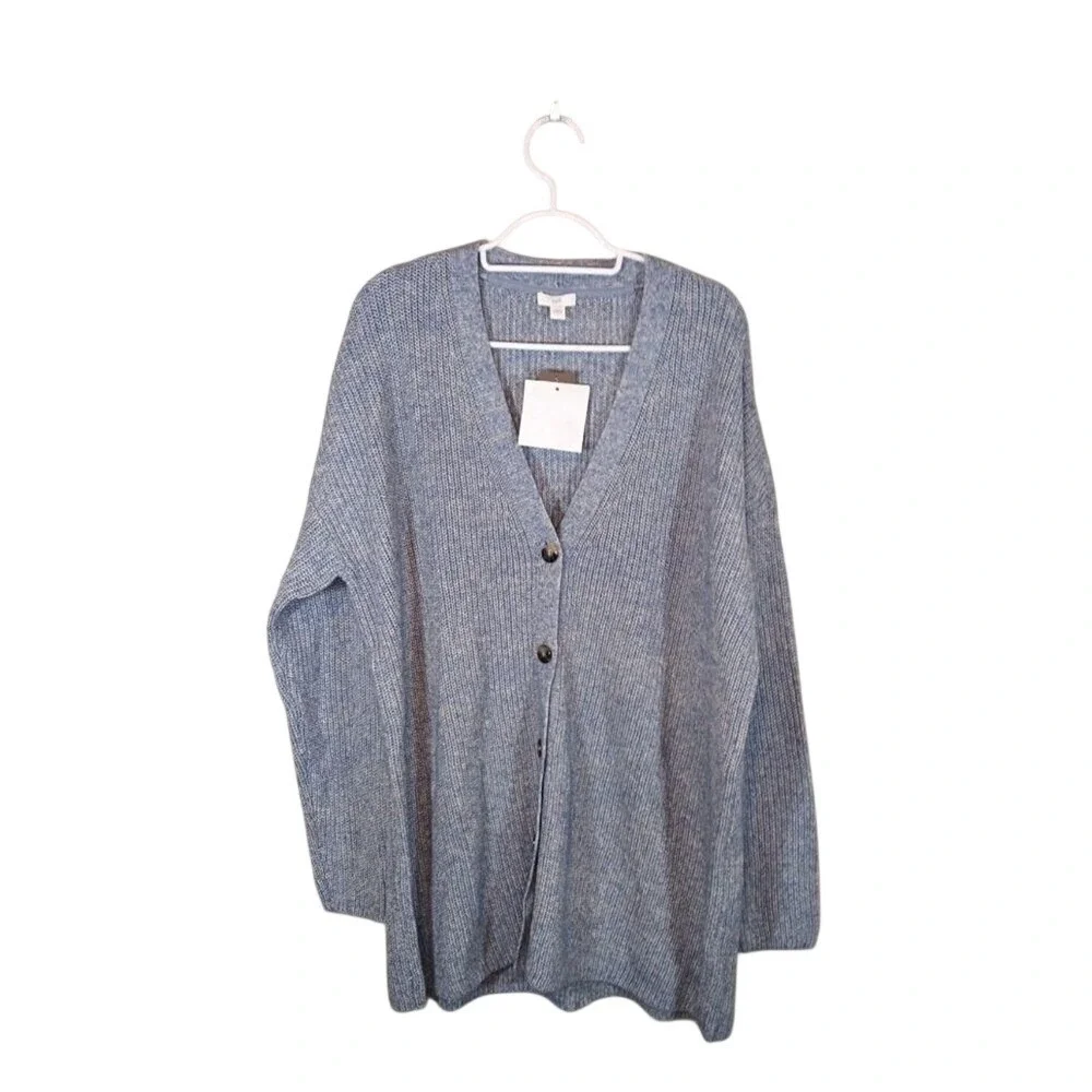 J. Jill NWT Oversized Longline Cotton Blend Cardigan Blue Women's Large - Picture 1 of 4